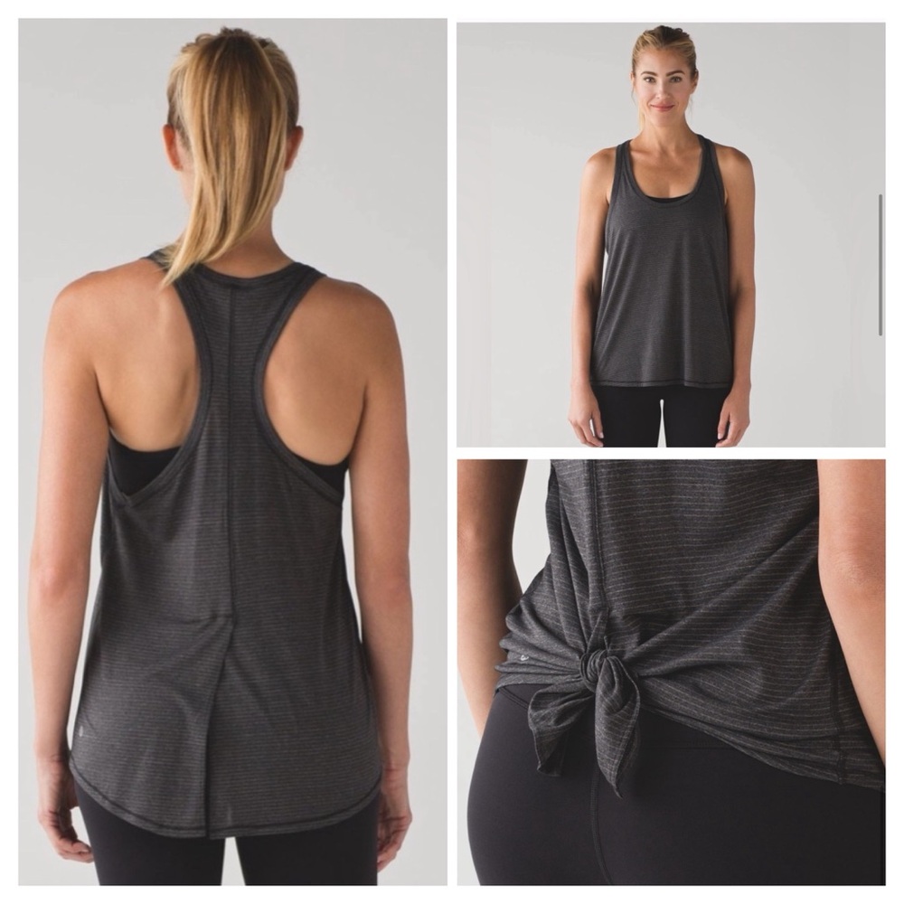 Lululemon Women's Tie It Up Singlet Open Back Heather Black Racerback Tank Top 6